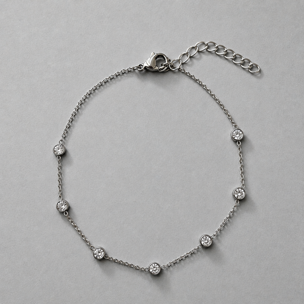 SILVER DIAMOND CZ STATION ANKLET BRACELET - SAMPLE
