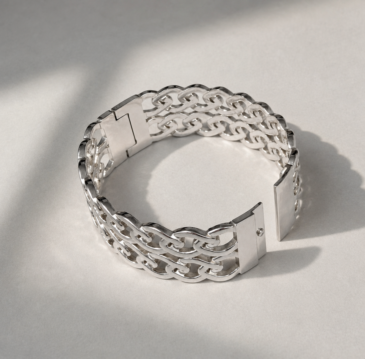 silver woven cuff bracelet open clasp