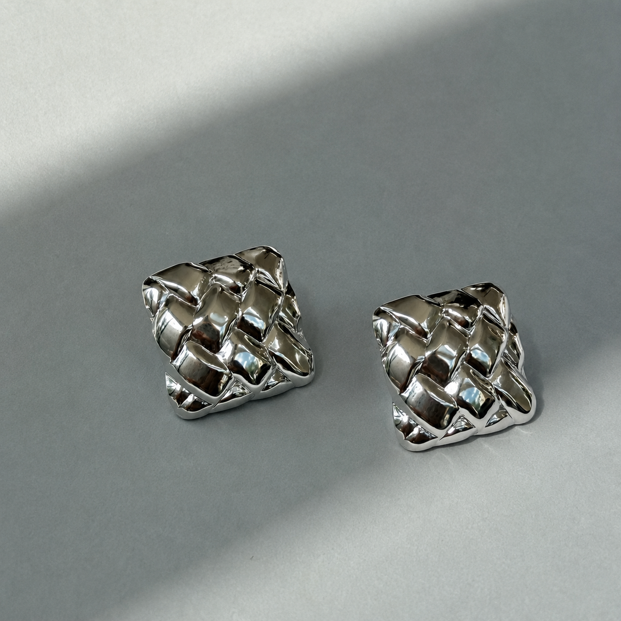 silver woven square statement earrings waterproof jewelry