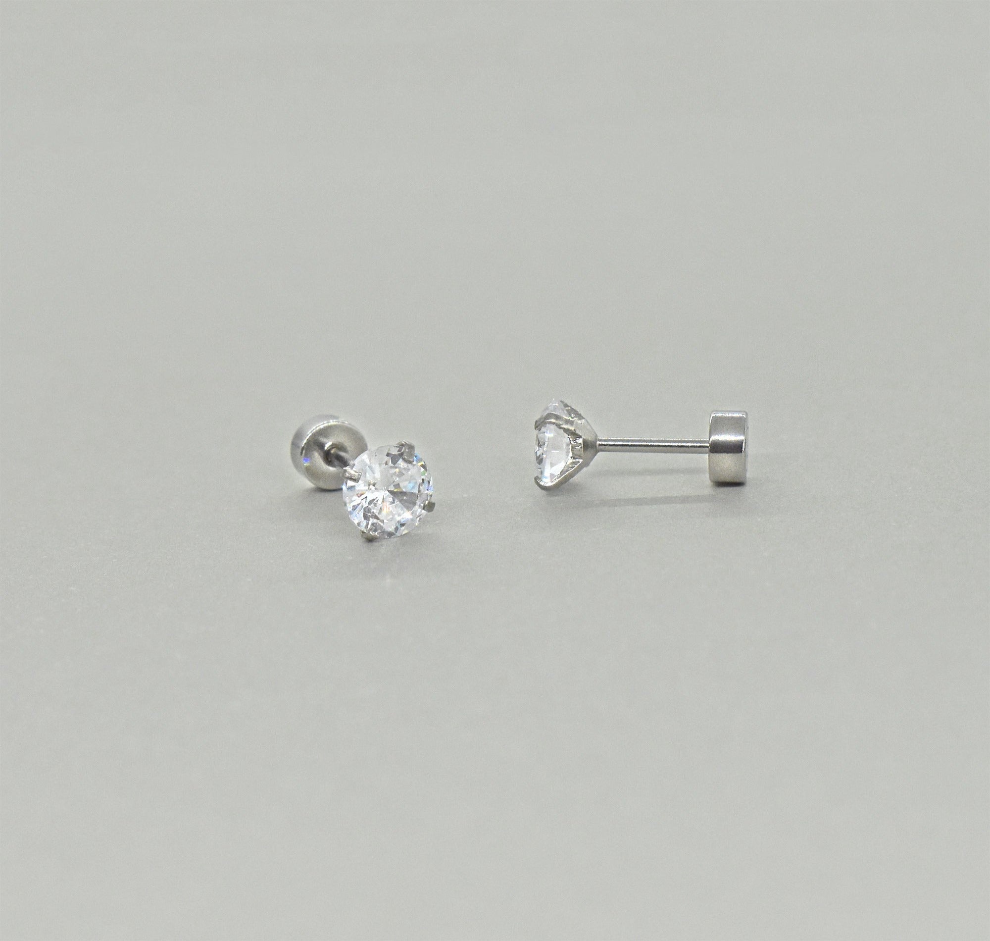 Silver Cz Diamond Stud Earrings Mens Waterproof Jewelry