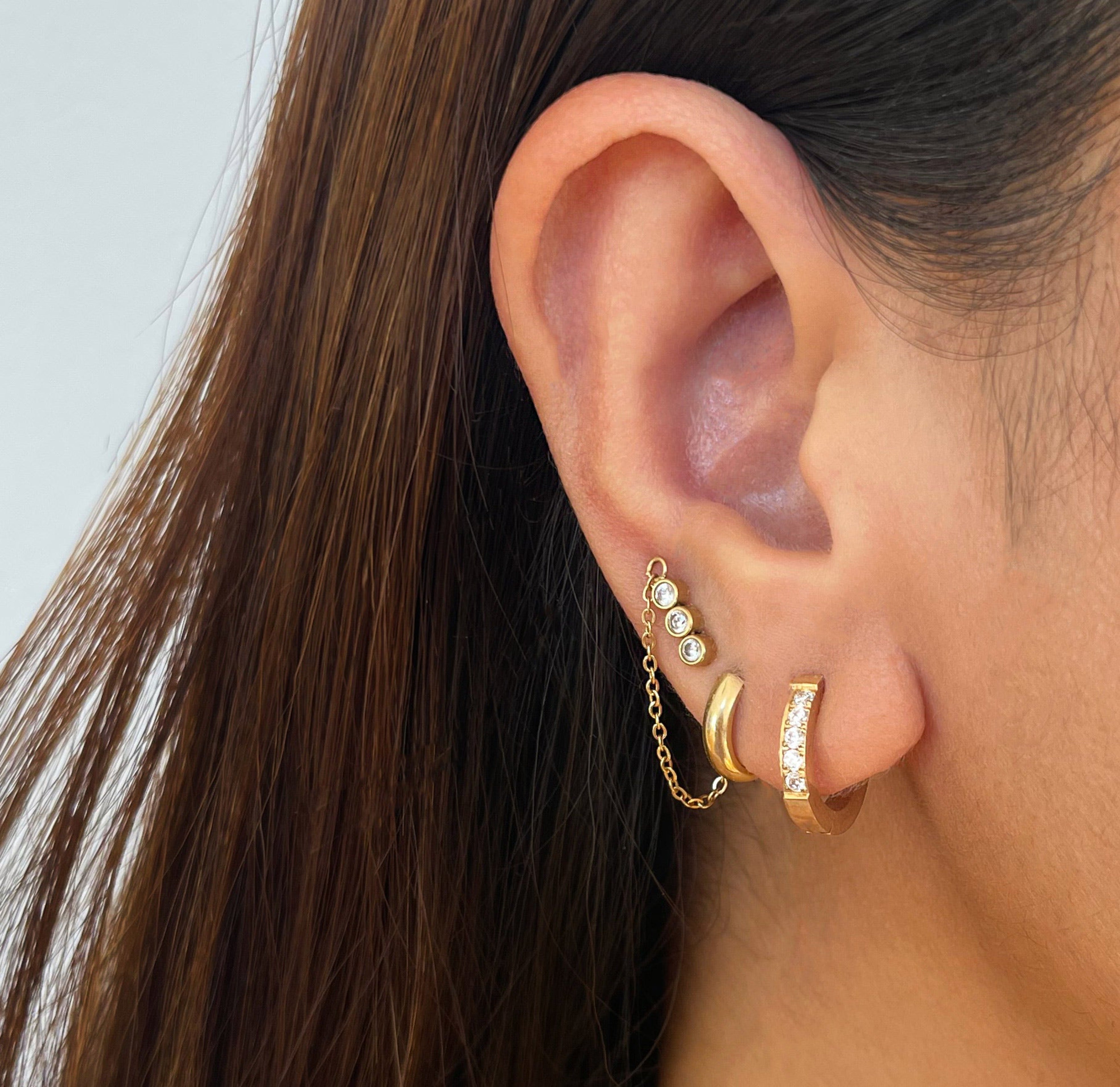 gold pave huggie hoop earring waterproof jewelry