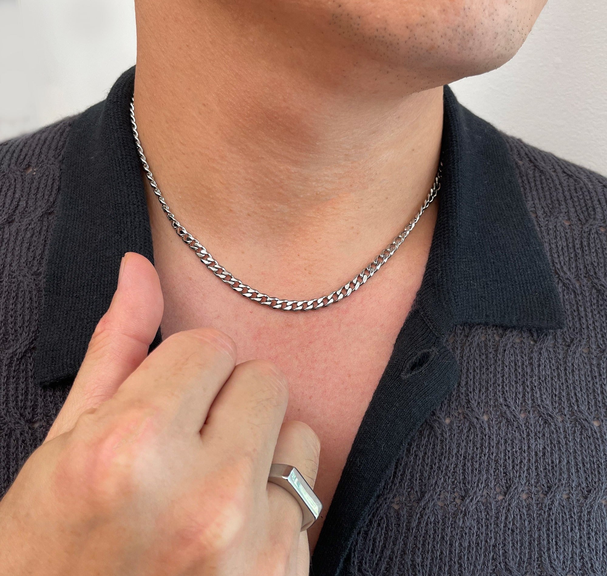 medium silver curb chain necklace mens waterproof jewelry