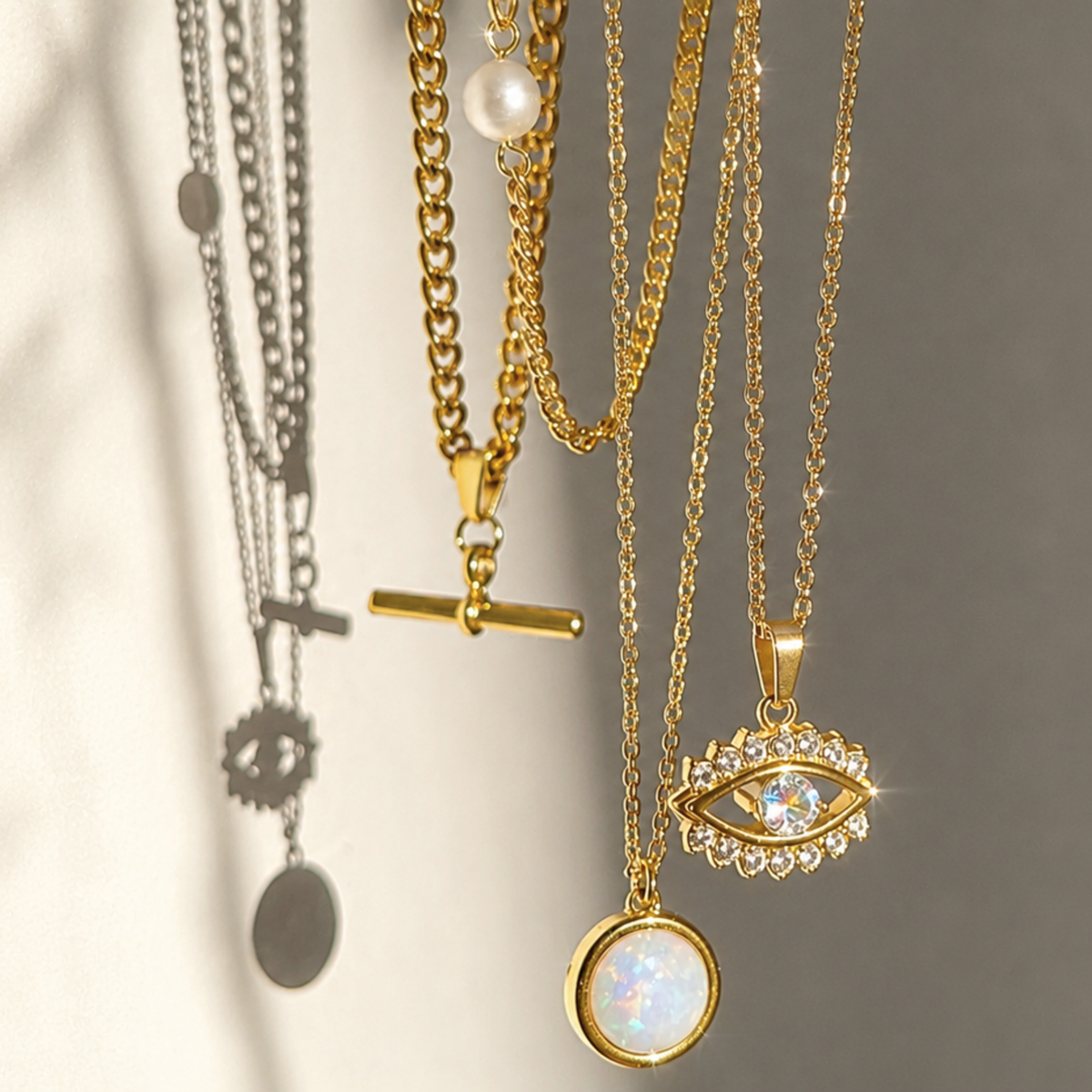 gold pendant necklaces evil eye waterproof jewelry