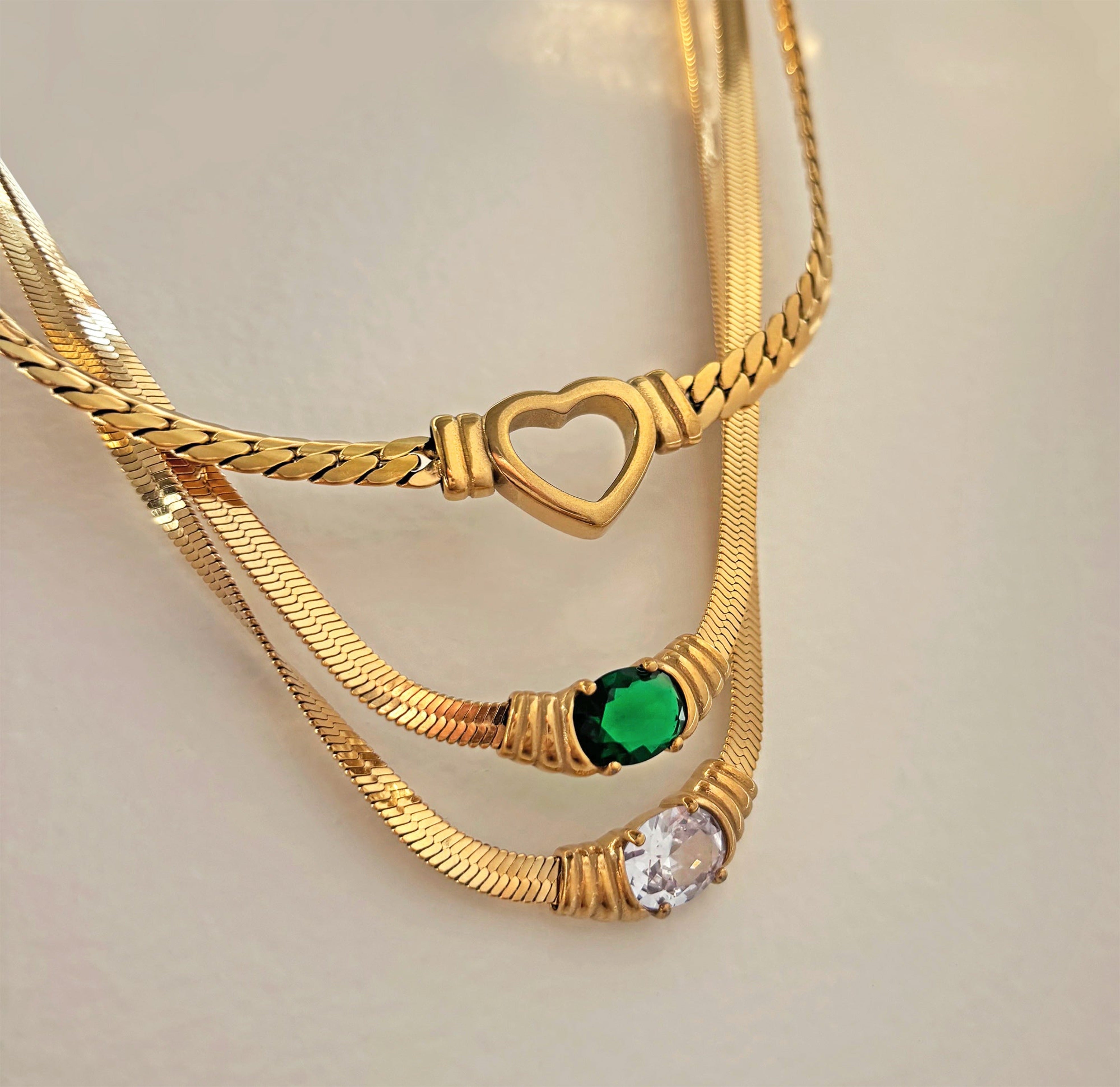 gold jewel snake chain waterproof necklace