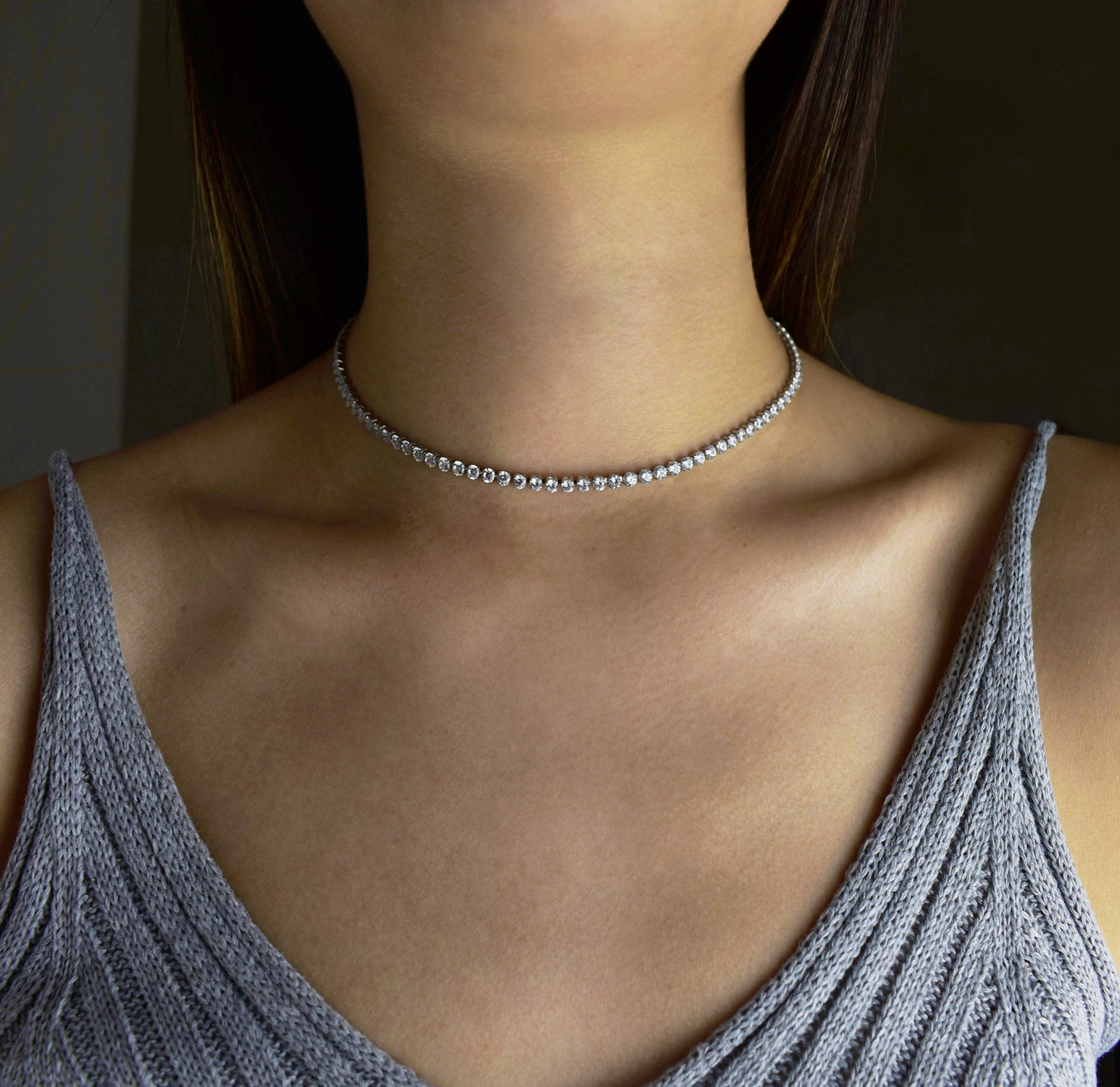 CZ Tennis Choker | Diamond tennis necklace, Necklace, Tennis necklace