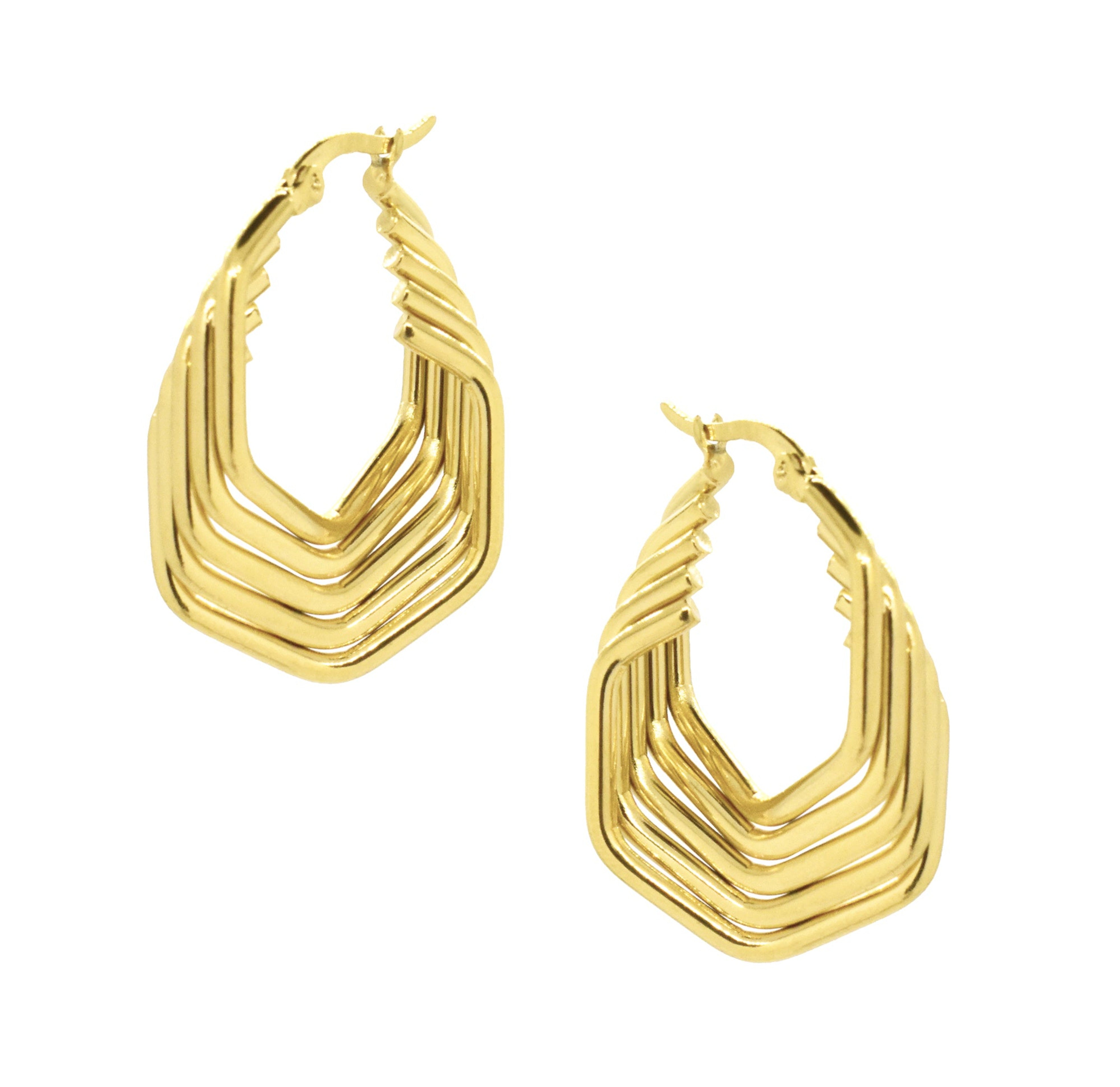 14K Tri Color Gold Geometric Hoop Earrings