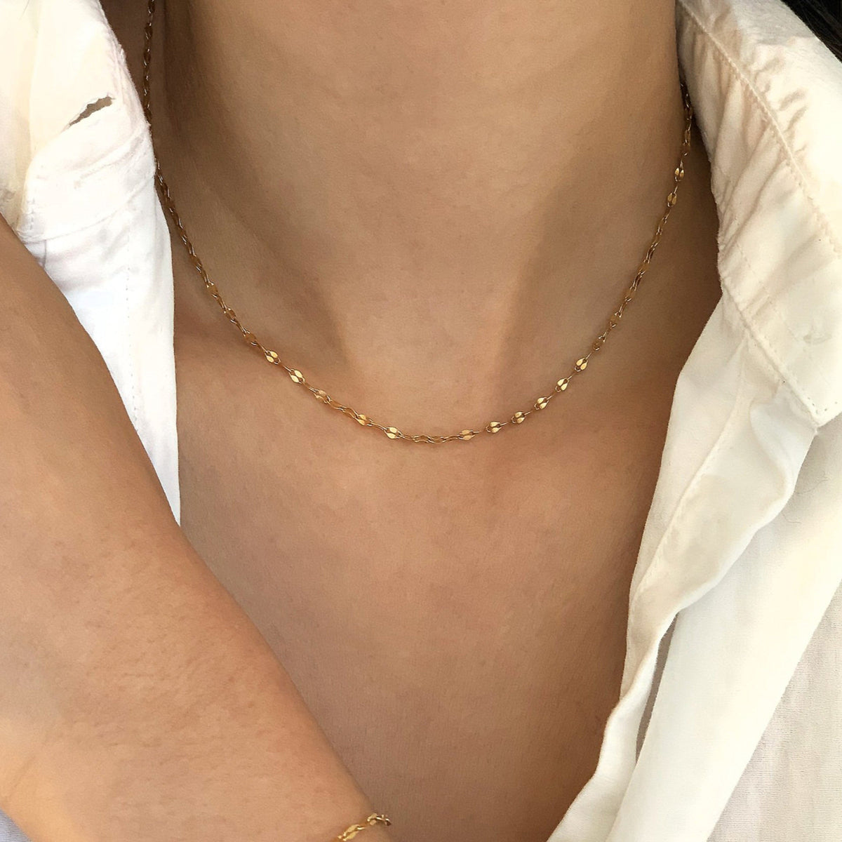 dainty gold lace chain necklace