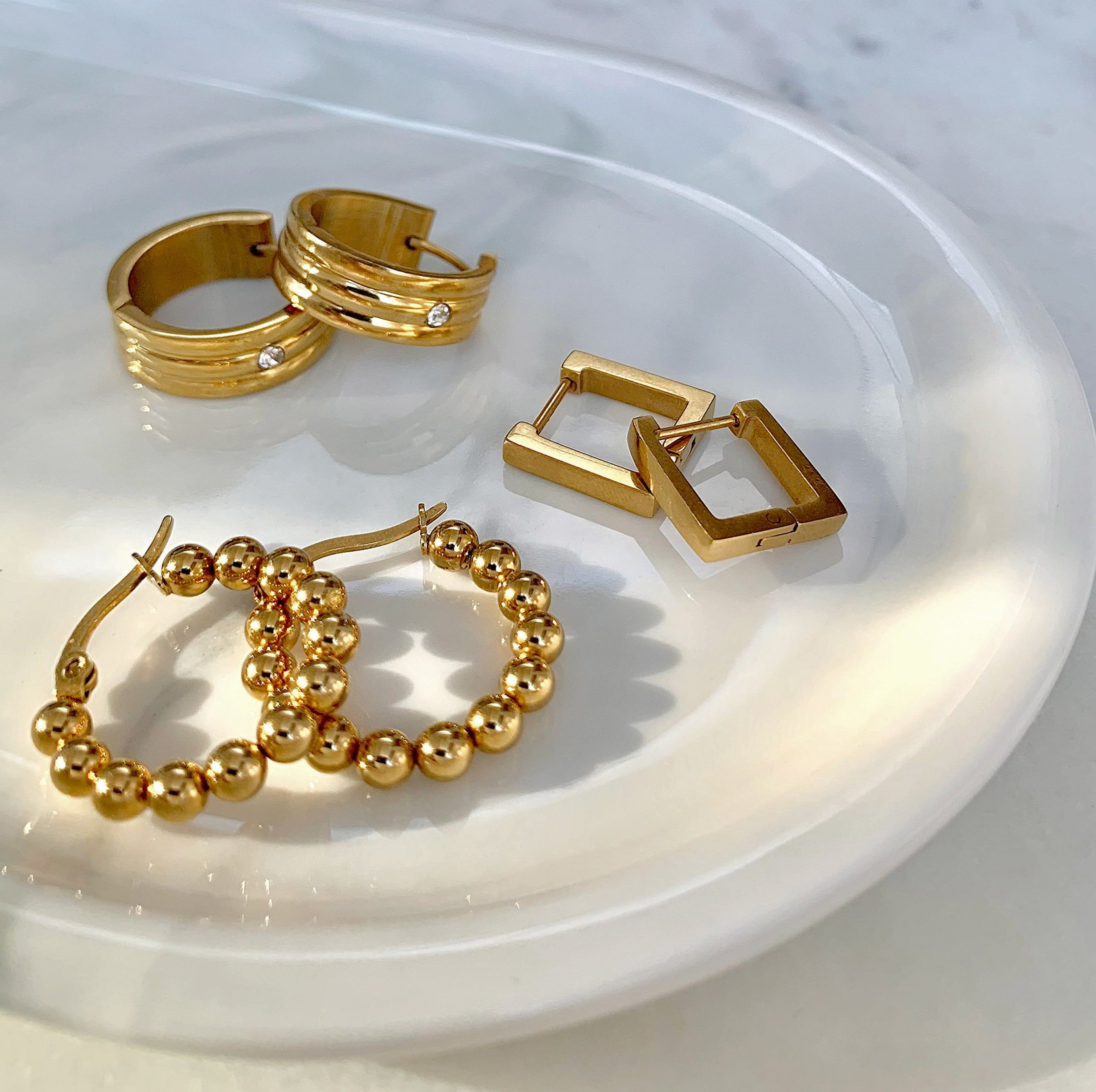 Brie Gold Square Huggie Hoop Earrings - Waterproof Jewelry