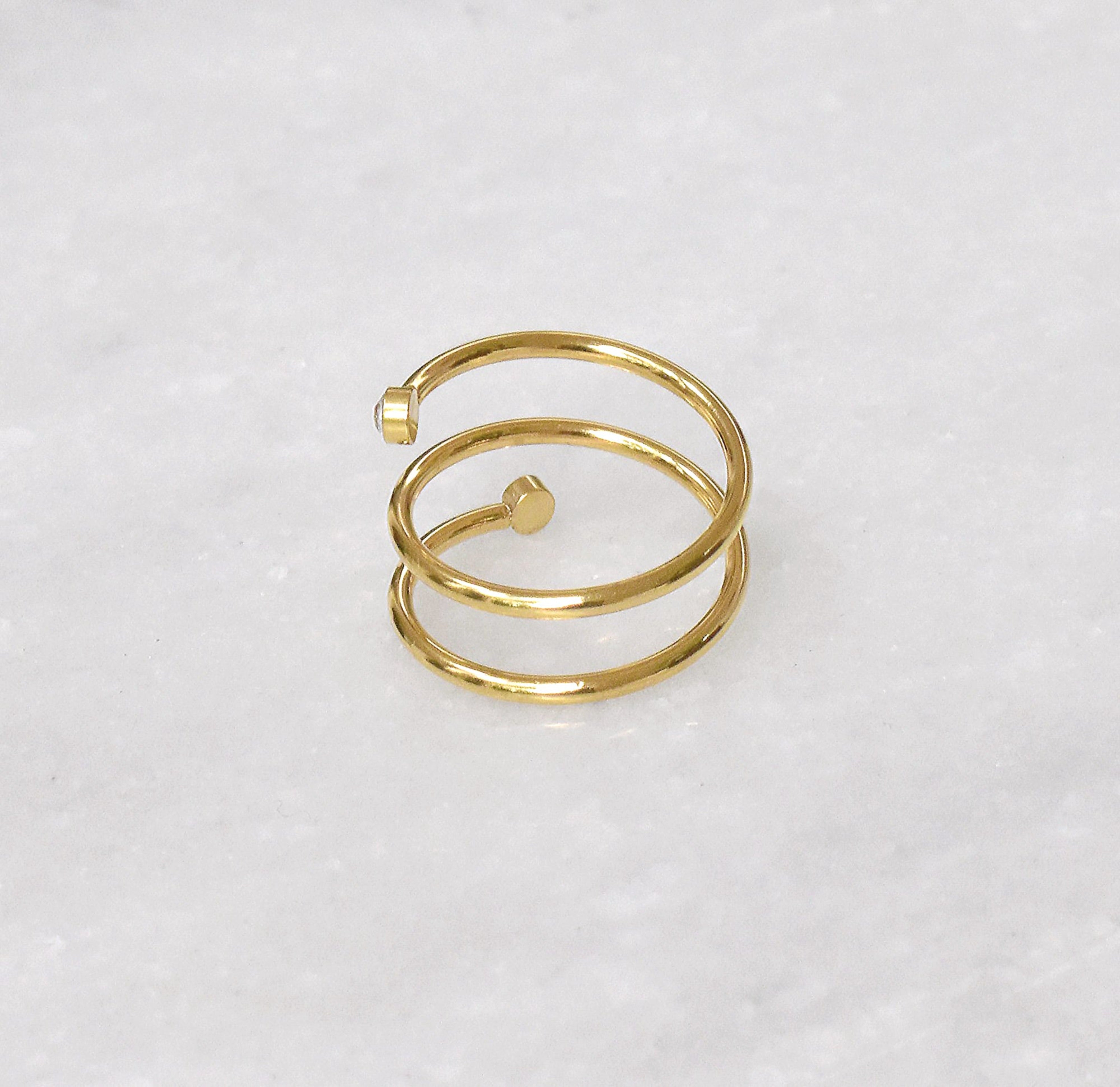 dainty gold spiral ring waterproof jewelry tarnish free