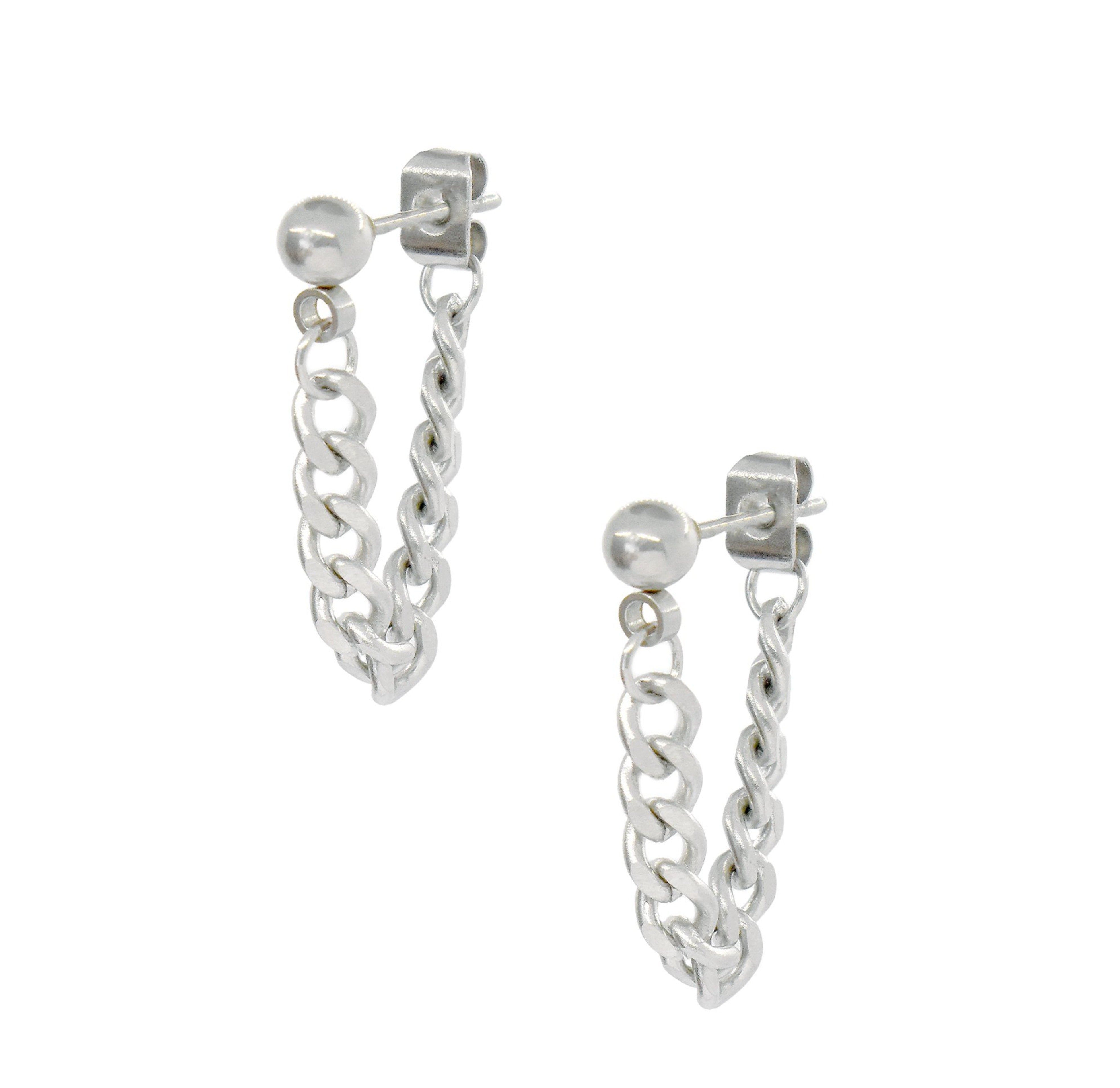 Asymmetric chain earrings, Silver chain store earrings