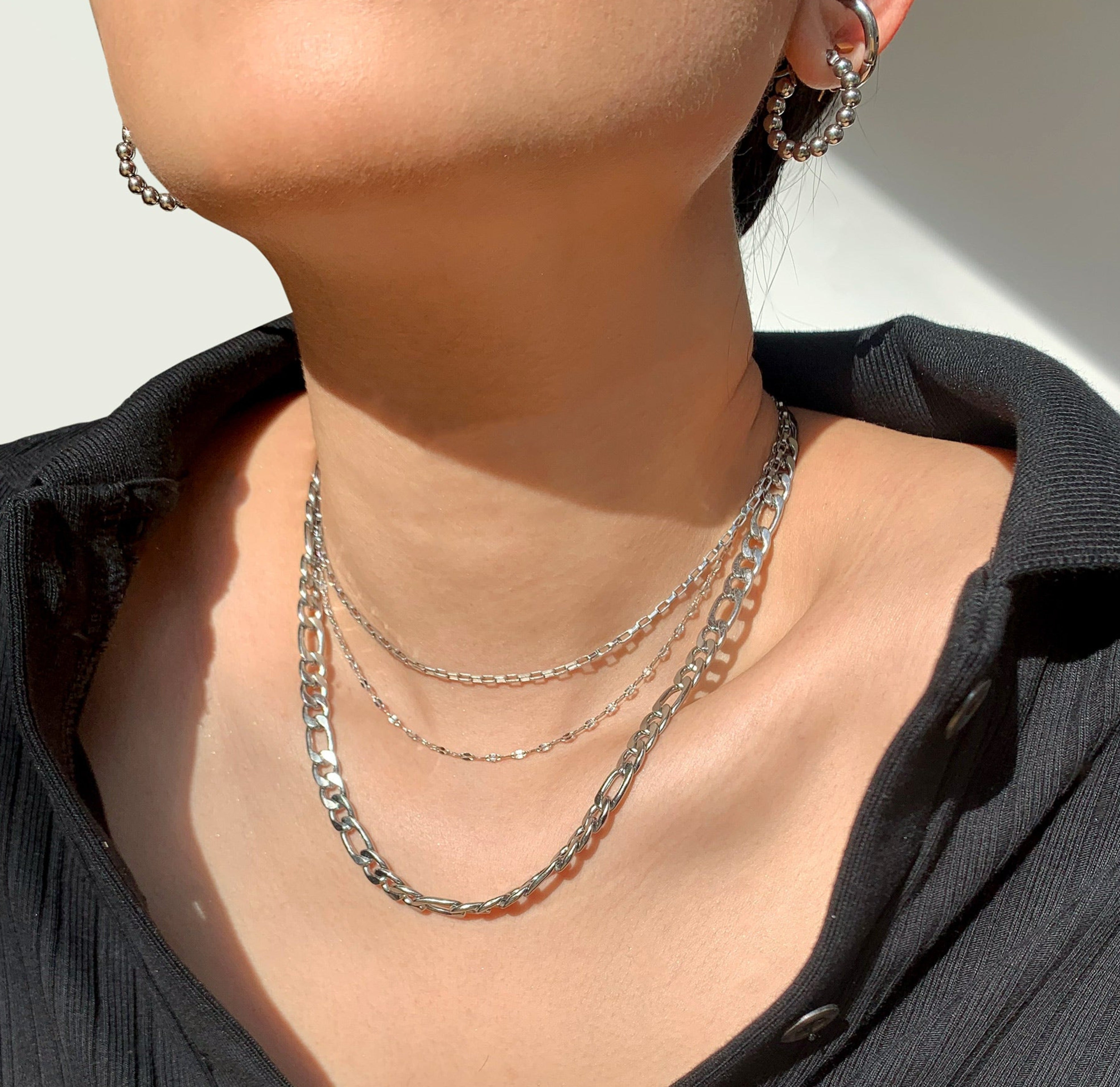 Triple Silver Necklace Chain Set - waterproof Chains
