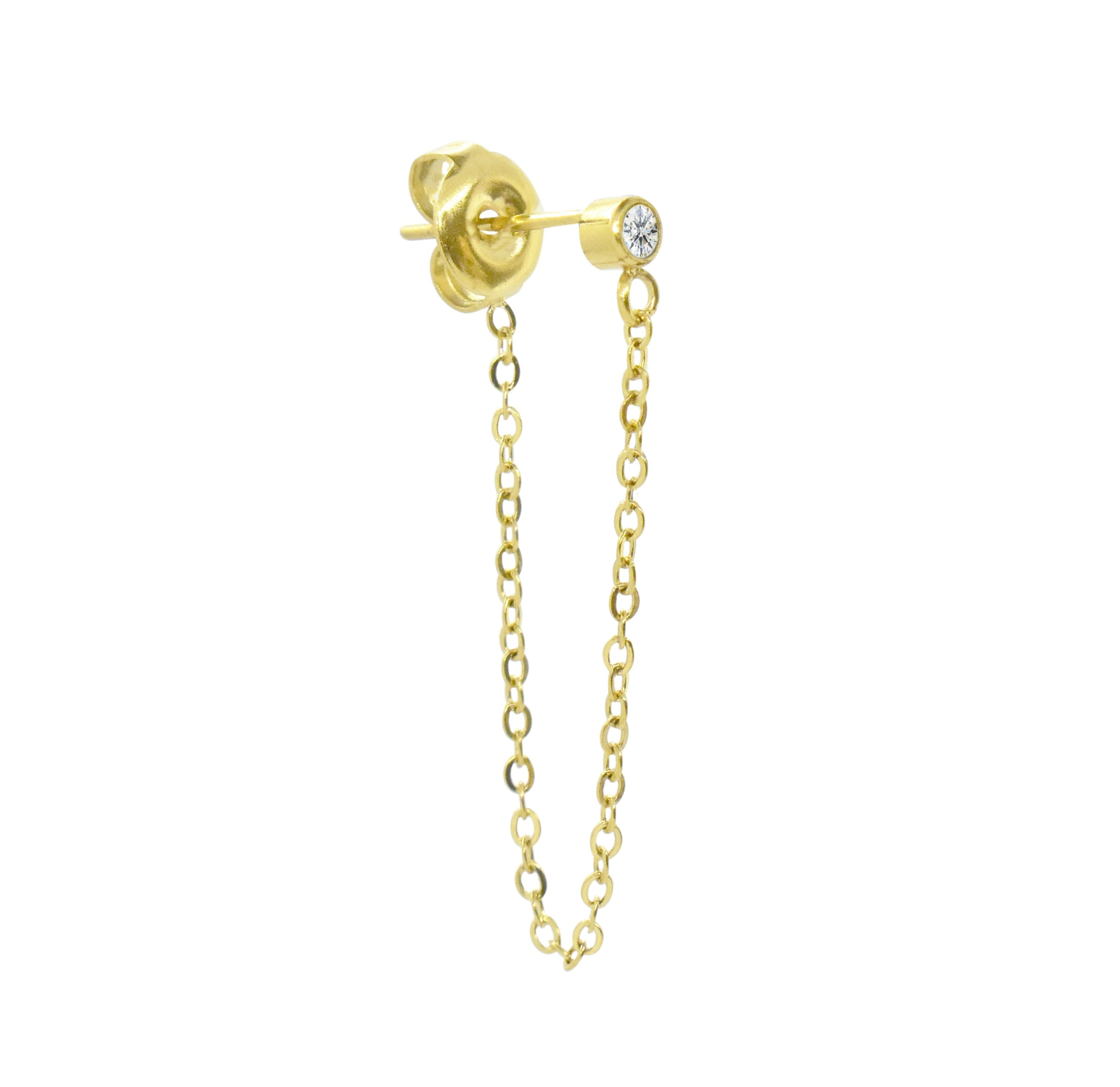 JOAN SOLITAIRE STUD GOLD LOOP CHAIN EARRING