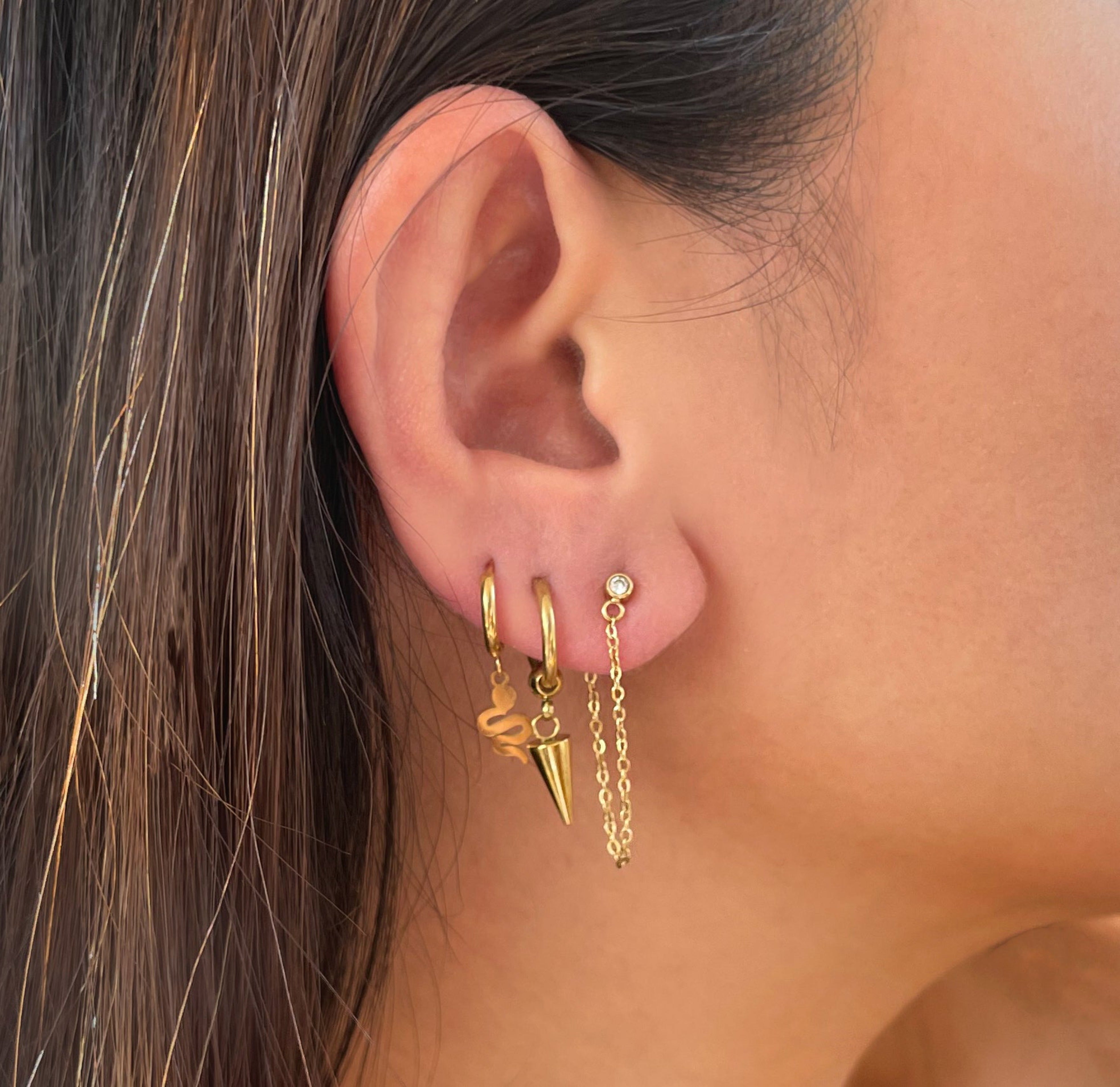 GOLD DAINTY SPIKE HUGGIE EARRINGS WATERPROOF JEWELRY